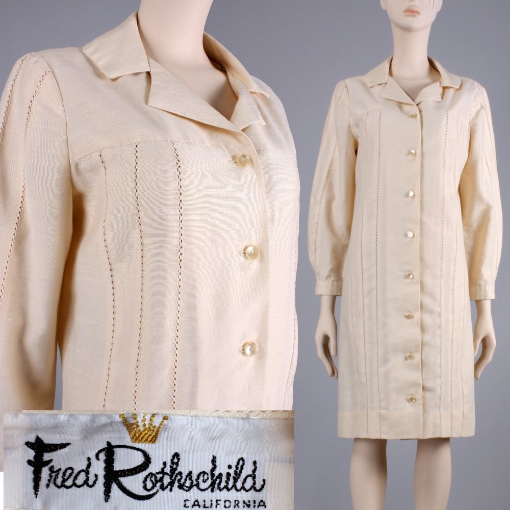 L/XL Vintage 60s Long Sleeve Simple Knee Dress